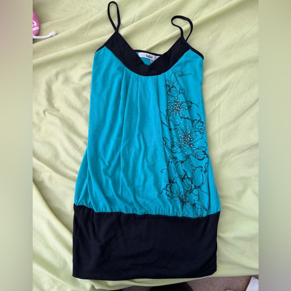 Teal and Black Floral Women's Tank Top